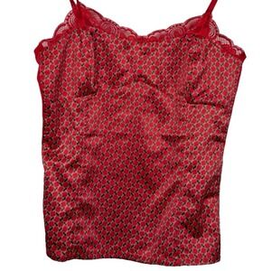 Y2K Ann Taylor Women's L Lace Trimmed Cami Tank Top Red Feminine Layering Office
